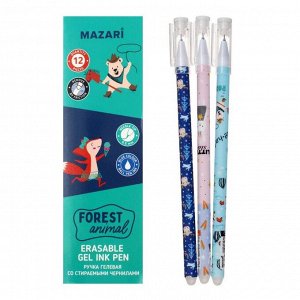 Ручка гелевая со стираемыми чернилами Mazari Forest Animal, пишущий узел 0.5 мм, сменный стержень, чернила синие, корпус МИКС