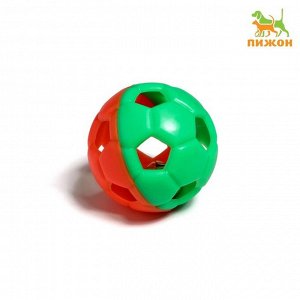 Пижон Игрушка резиновая &quot;Футбольный мяч&quot; с бубенчиком, 6 см, оранжевый/зелёный