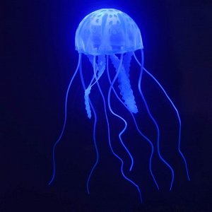 Декор для аквариума Медуза силиконовая, с неоновым эффектом, 5 х 5 х 15 см, синяя