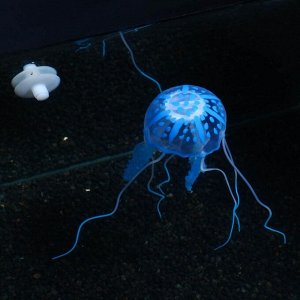 Декор для аквариума Медуза силиконовая, с неоновым эффектом, 5 х 5 х 15 см, синяя