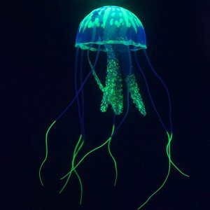 Декор для аквариума "Медуза" силиконовая, с неоновым эффектом, 5 х 5 х 15 см, зелёная