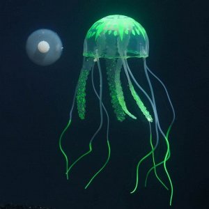 Декор для аквариума Медуза силиконовая, с неоновым эффектом, 5 х 5 х 15 см, зелёная