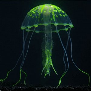 Декор для аквариума Медуза силиконовая, с неоновым эффектом, 10 х 10 х 20,5 см, желтая