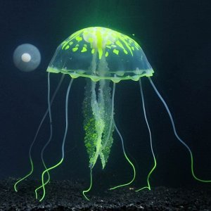 Декор для аквариума Медуза силиконовая, с неоновым эффектом, 10 х 10 х 20,5 см, желтая