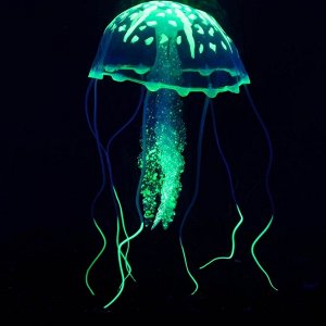 Декор для аквариума Медуза силиконовая, с неоновым эффектом, 10 х 10 х 20,5 см, красная