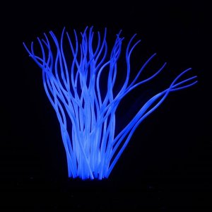Декор для аквариума "Анемон", силиконовый, светящийся в темноте, 5 х 15 см, синий