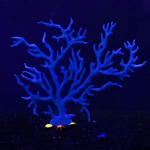 Декор для аквариума Коралл силиконовый, светящийся в темноте, 17 х 16 см, синий