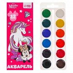 Акварель медовая в картонной коробке, 12 цветов, без кисти, Минни Маус