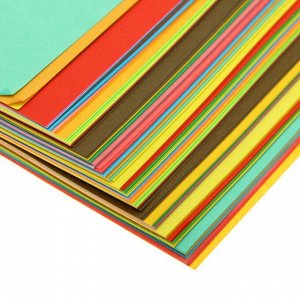 Бумага цветная для оригами и аппликаций 14 х 14 см, 100 листов, 20 цветов "Яркие тона", 80 г/м2