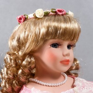 Кукла коллекционная керамика "Нина в нежно-розовом платье, в цветочном венке" 40 см