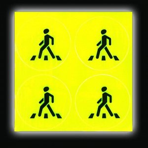 Светоотражающие наклейки «Пешеход», d = 6,5 см, 4 шт на листе, цвет жёлтый