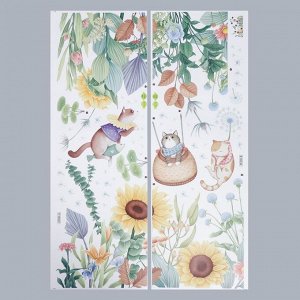Наклейка пластик интерьерная цветная "Котята в цветочном саду" набор 2 листа 30х85 см