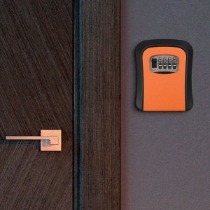 Сейф-ключница кодовая ТУНДРА, металл, пластик, цвет оранжевый,