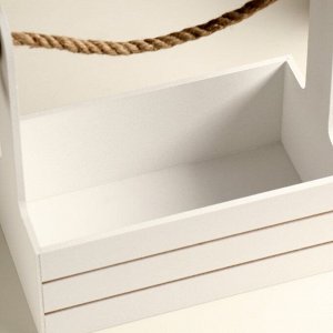 Кашпо деревянное 25.5×15×30 см ""Аром"", ручка канат, белое