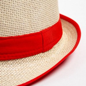 Шляпа женская MINAKU "Летняя" цвет бежевый/красный, р-р 56-58