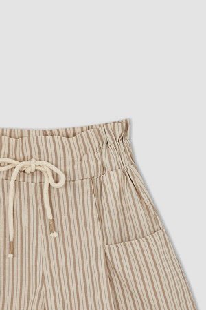 Широкие льняные шорты с завышенной талией Paperbag