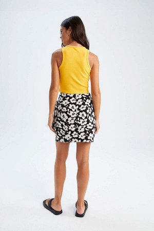 Мини-юбка стандартного кроя с цветочным принтом из смесовой льняной ткани