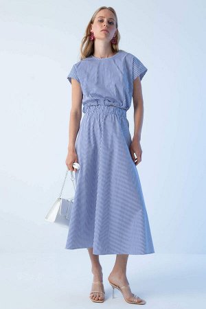 Поплиновая юбка миди в полоску трапециевидной формы со стандартной талией