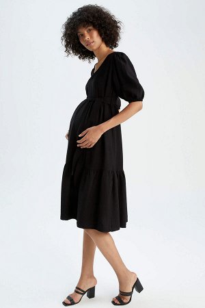 Платье для беременных с V-образным вырезом и пышными рукавами Volan