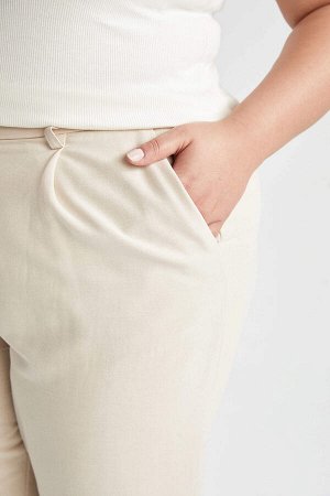 Плюс размер Обычный крой Эластичный пояс Прямые брюки с карманами