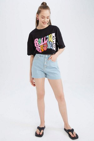 Укороченная футболка с круглым вырезом и короткими рукавами с лицензией Cool Rolling Stones