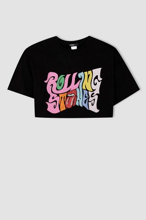 Укороченная футболка с круглым вырезом и короткими рукавами с лицензией Cool Rolling Stones