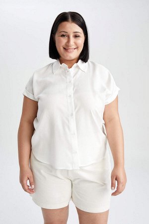 DF Plus Обычный крой Рубашка с воротником рубашки Плюс размер Вискоза с коротким рукавом