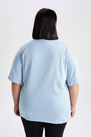 Defacto Fit Oversize Fit Плюс размер Футболка с круглым вырезом и принтом с короткими рукавами