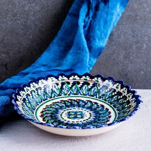 Тарелка Риштанская Керамика "Узоры", синяя, глубокая, микс, 20 см