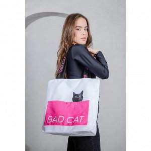 Сумка-шопер Bad cat без молнии с подкладкой, наружный карман, цвет белый