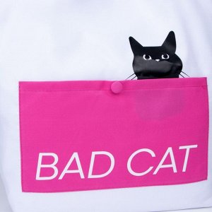 Сумка-шопер Bad cat без молнии с подкладкой, наружный карман, цвет белый