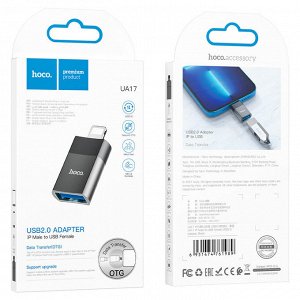 Переходник HOCO UA17, USB на iOS Lightning Black , OTG