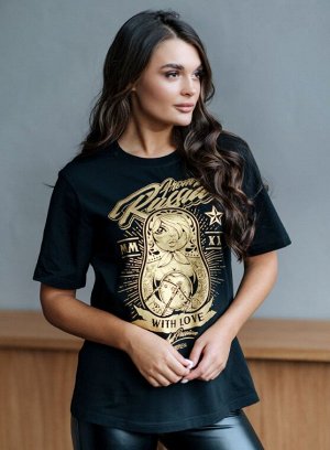 Футболка Черный, матрешка розовая
Футболка женская с коротким рукавом, на полочке принт "матрёшка".
Материал
COTTON	ХЛОПОК 92 ЭЛАСТАН 8%
42-44