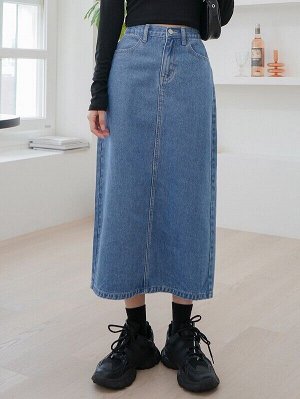 Джинсовая юбка с высокой талией с карманом