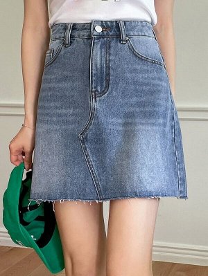 Прямая джинсовая юбка с необработанной отделкой