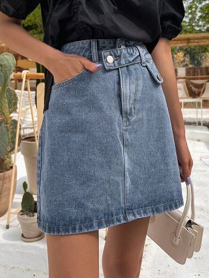 Джинсовая юбка с высокой талией с ремешком