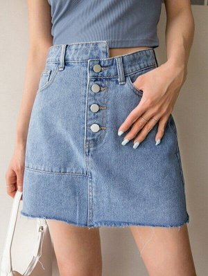 Джинсовая юбка асимметричный с необработанной отделкой