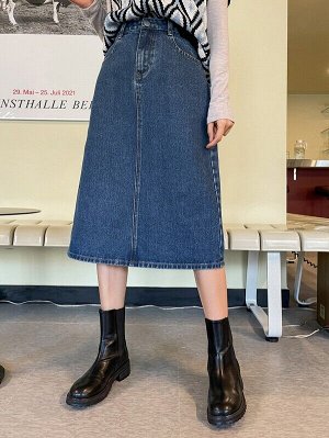 Джинсовая юбка с высокой талией с карманом