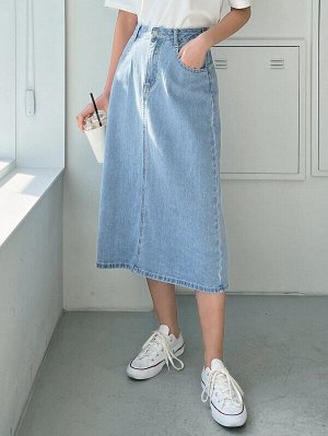 Джинсовая юбка с высокой талией с разрезом