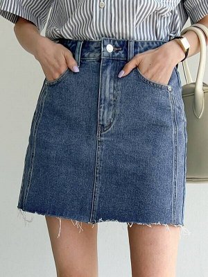 Джинсовая юбка с карманами с необработанной отделкой