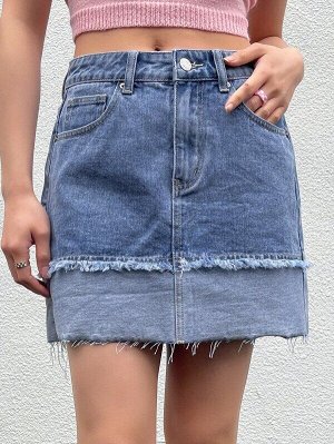 Джинсовая юбка с необработанной отделкой с карманом
