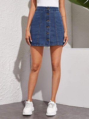Однотонная джинсовая юбка с пуговицами