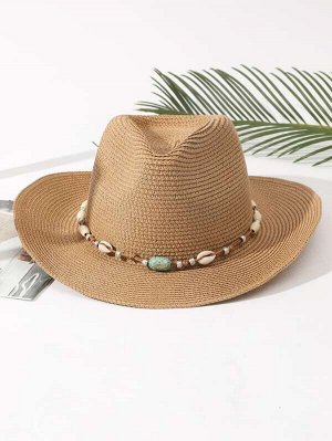 Соломенная шляпа с декором из ракушек и бисера
