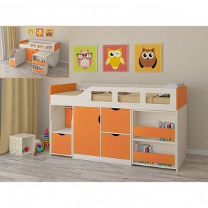 Детская кровать-чердак «Астра 8», цвет дуб молочный/оранжевый