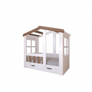Детская кровать-чердак «Астра домик», с ящиком, цвет белый / орех