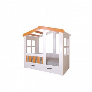 Детская кровать-чердак «Астра домик», с ящиком, цвет белый / оранжевый