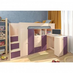 Детская кровать-чердак «Астра 11», цвет дуб молочный / фиолетовый