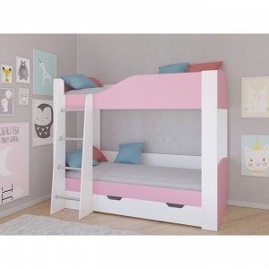 Детская двухъярусная кровать «Астра 2», цвет белый / розовый