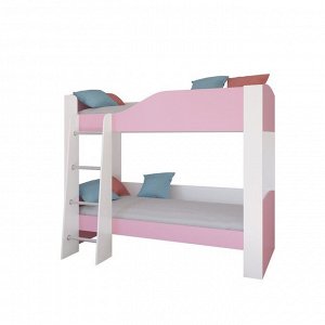 Детская двухъярусная кровать «Астра 2», без ящика, цвет белый / розовый