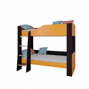 Детская двухъярусная кровать «Астра 2», без ящика, цвет венге / оранжевый